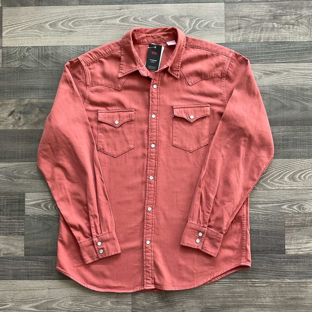 NWT Levi’s The Western Pearl Snap Shirt Men’s LARGE Orange Standard Long Sleeve